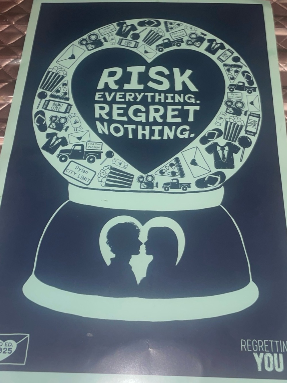 Risk Everything Regret Nothing Inspirational Print - Navy & White